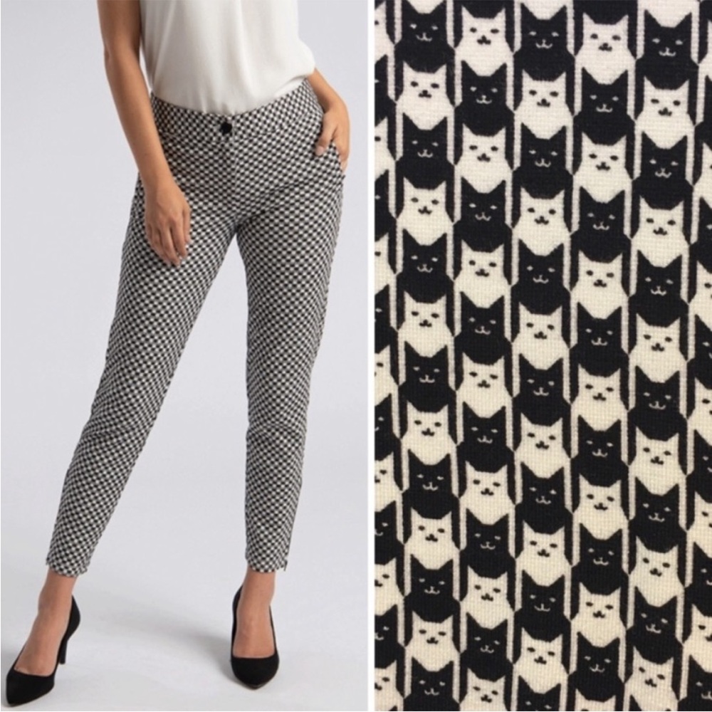 Betabrand Catstooth (Black and White Cat Print) Women's Dress Pants Yoga Pants